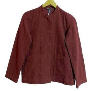 Eileen Fisher Burgundy 100% Organic Cotton Jacket Size PP/PTP (Petite) NWT​